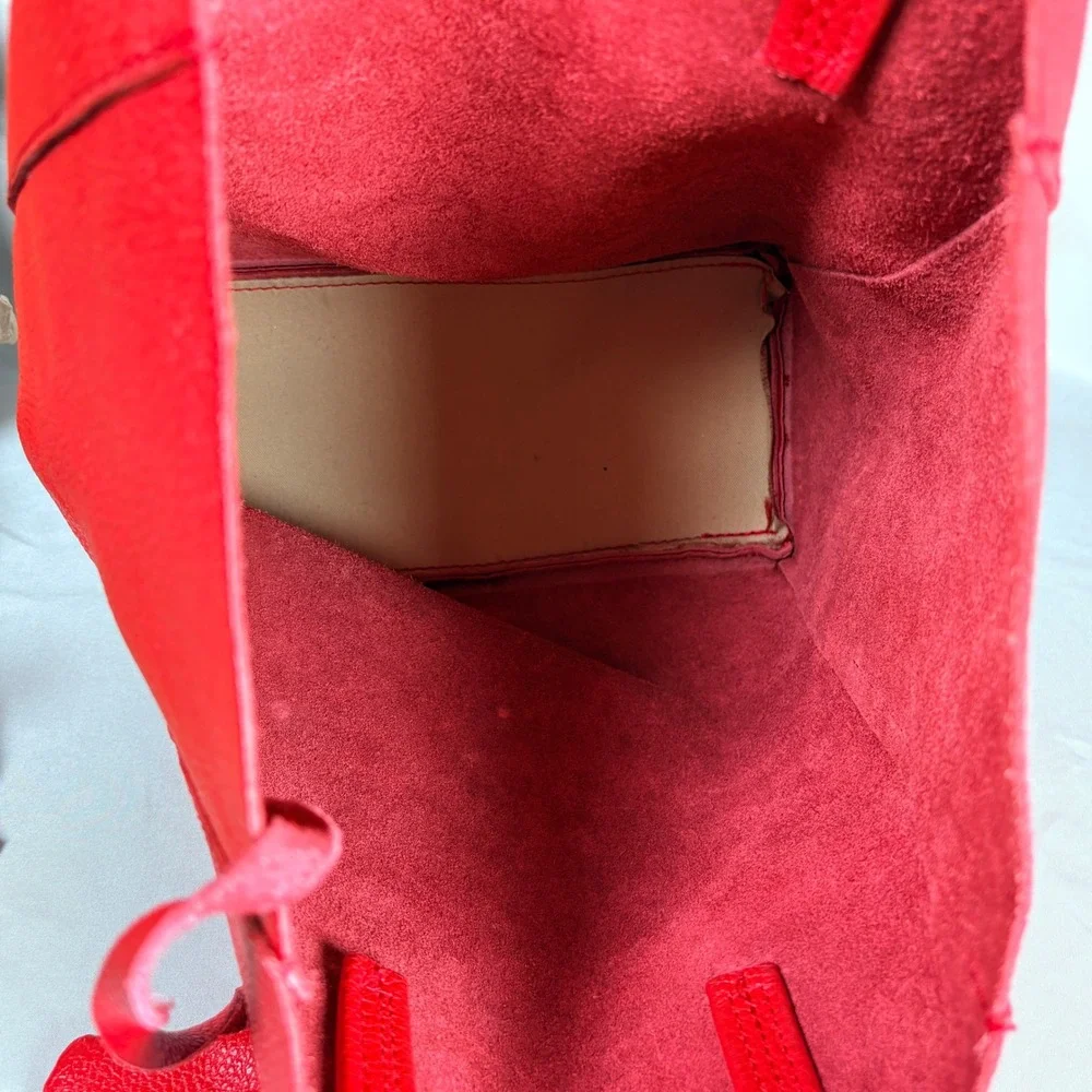 Vera Pelle Red Pebbled Leather Tote Bag Made in Italy Shopper w/  Pouch Boho - Picture 4 of 7